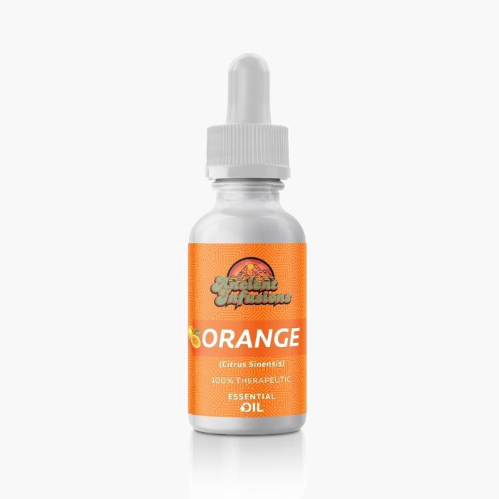 Ancient Infusions Therapeutic Grade Orange (5-Fold) Oil Label - Pure & Refreshing Citrus Wellness.