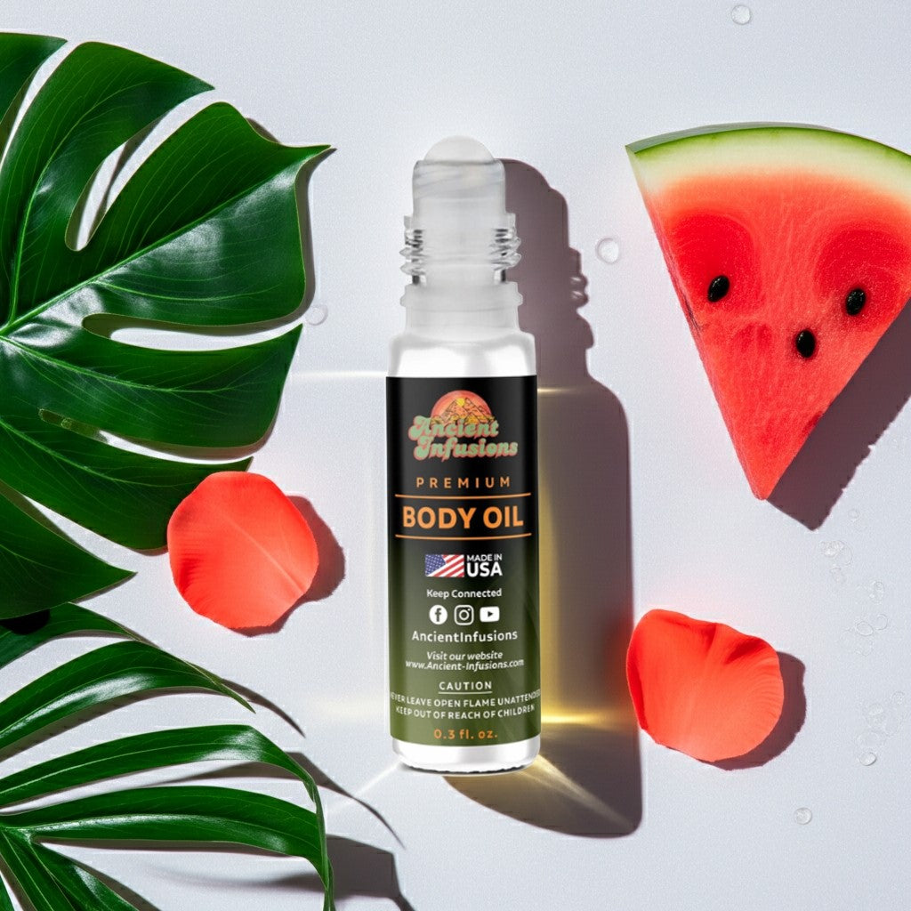 Escada Sorbetto Rosso Inspired Body Oil with notes of watermelon and tropical florals, evocative of a summer day on the Amalfi Coast.