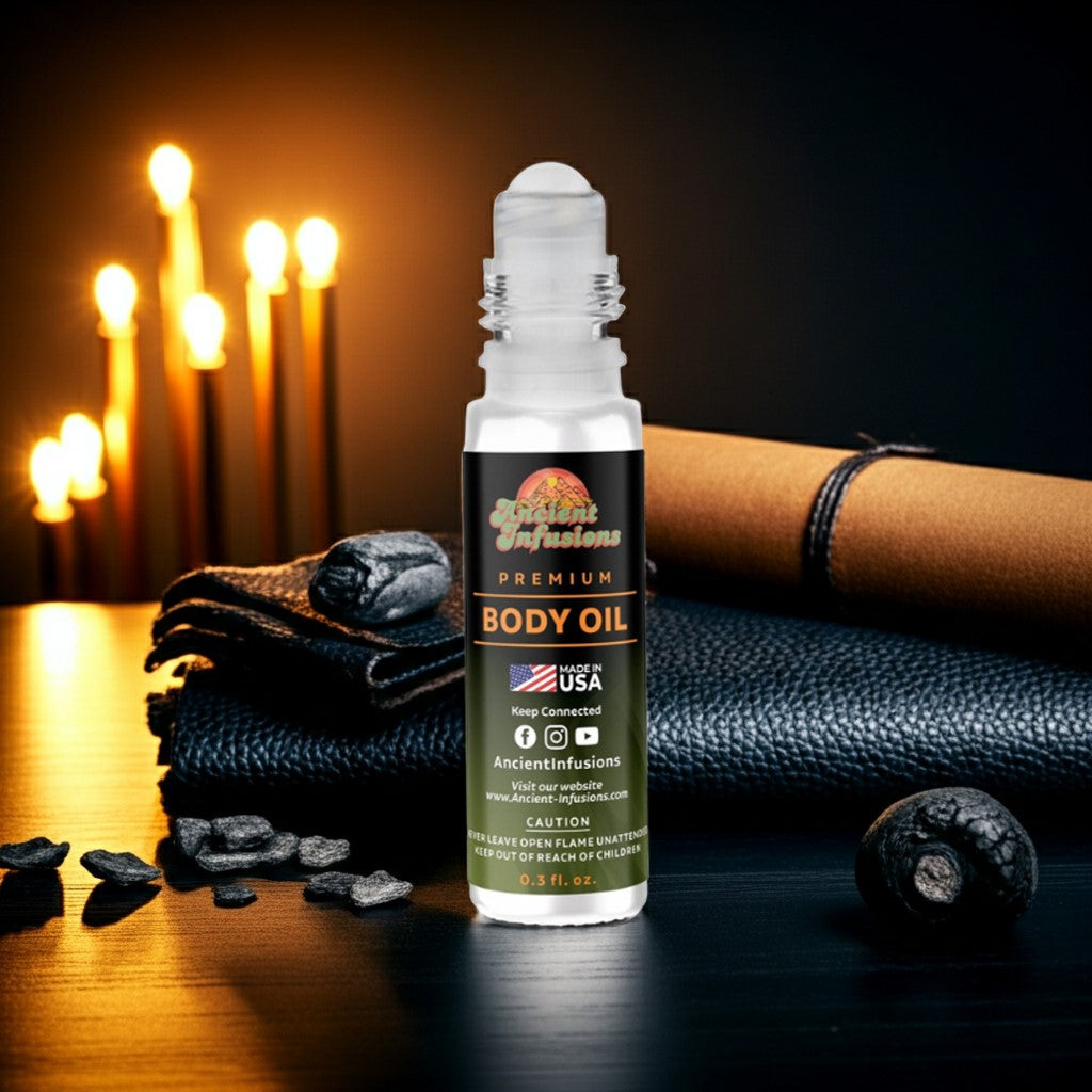 Fragrance Du Bois London Oud Inspired Body Oil roll-on with dark oud wood and smoky incense aroma