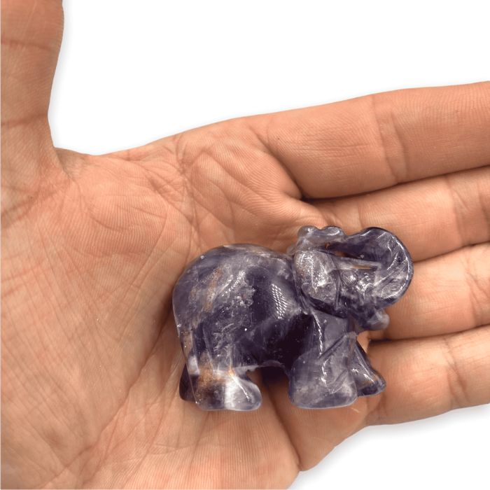 Hand-Carved Amethyst Elephant Crystal β Meaningful Gemstone Art for Prosperity and Wisdom.