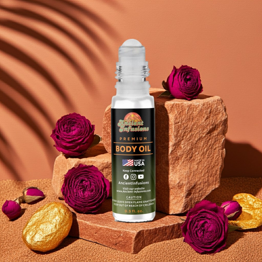 Louis Vuitton Fleur du Desert Inspired Body Oil with floral accents and elegant packaging, enhancing luxury fragrance experience.