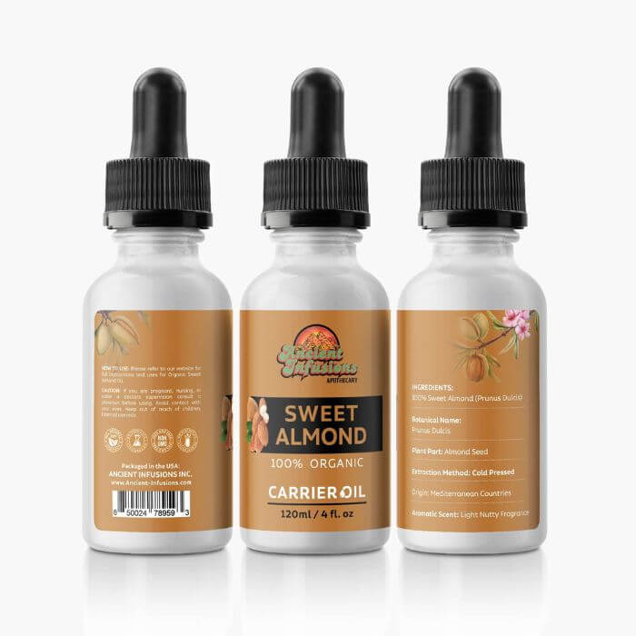 Sweet Almond Carrier Oil by Ancient Infusions: Discover the Nurturing Benefits and Various Uses for Radiant Skin and Hair.