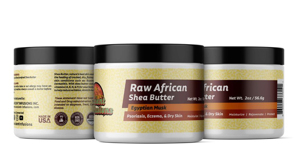 Experience the Luxurious Benefits of Raw Organic African Shea Butter with Enchanting Egyptian Musk Fragrance – Perfect for Nourishing and Moisturizing Skin Naturally.