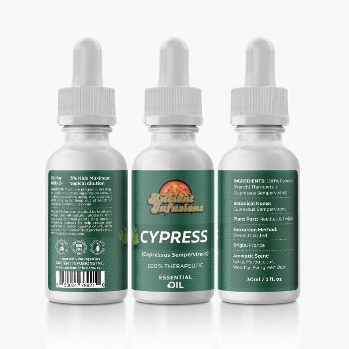 Unlock the Benefits and Uses of Cypress Therapeutic Essential Oil by Ancient Infusions: Nature's Tranquil Remedy for Relaxation and Well-being.