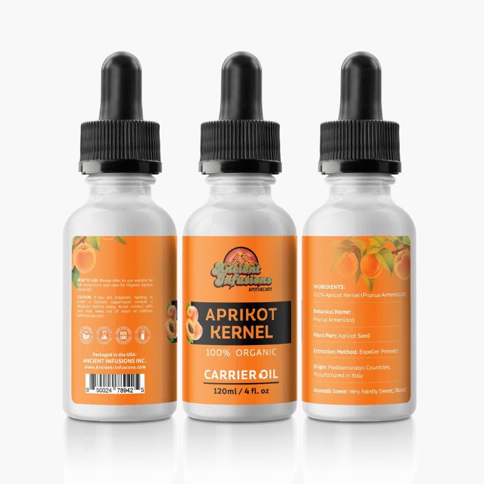 Experience the Nourishing Benefits of Apricot Kernel Oil by Ancient Infusions - A Natural Elixir for Skin and Hair Health.