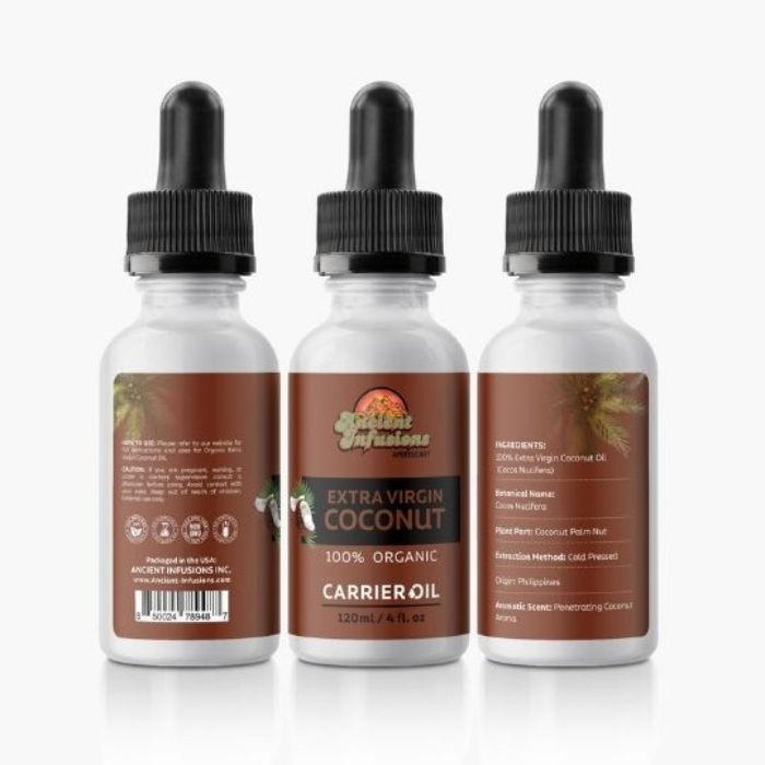 Extra Virgin Coconut Carrier Oil by Ancient Infusions: Discover the Nourishing Benefits and Various Uses for Radiant Skin and Holistic Well-being.