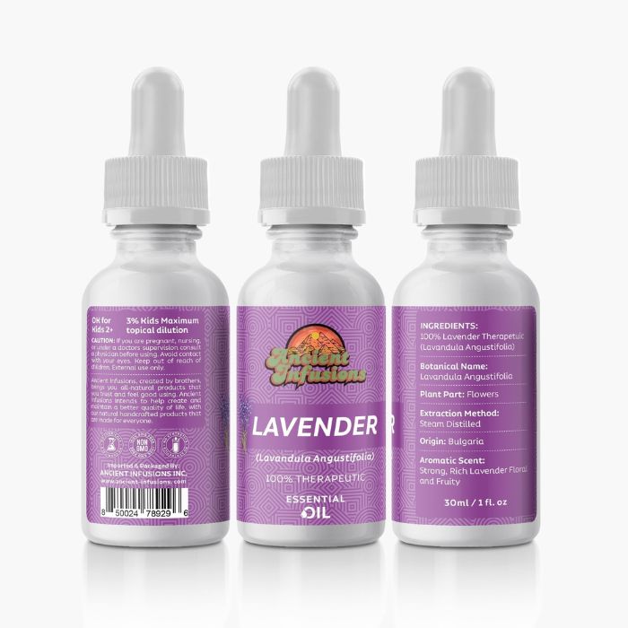 Lavender Essential Oil by Ancient Infusions: Discover the Soothing Benefits and Various Uses for Tranquil Moments and Holistic Well-being.