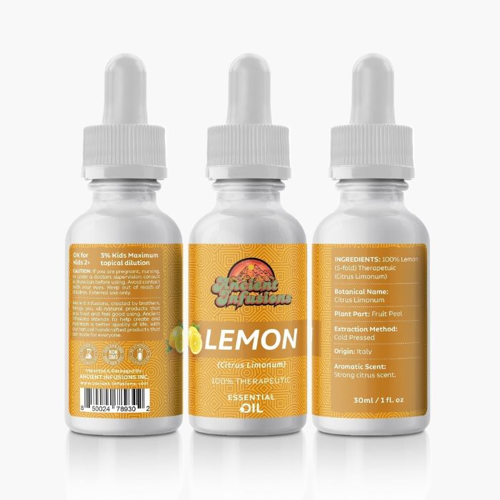 Lemon Essential Oil by Ancient Infusions: Unlock the Refreshing Benefits and Various Uses for Holistic Well-being and Aromatherapy Bliss.