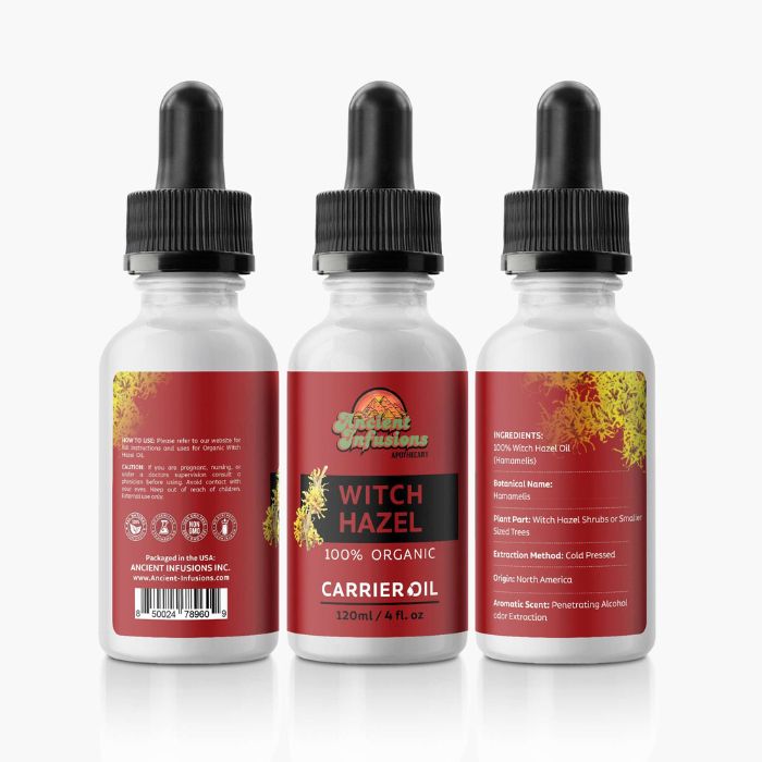 Witch Hazel Carrier Oil by Ancient Infusions: Unlock the Beauty Benefits and Various Uses for Healthy Skin and Aromatherapy Bliss.