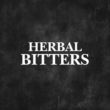 Herbal Bitters lifestyle scene with fresh herbs and ingredients