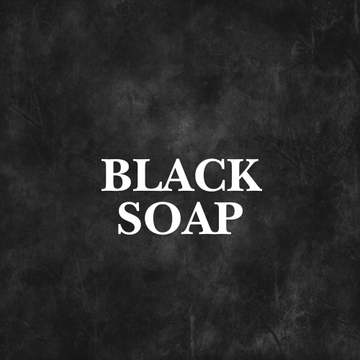 Display of Raw African Black Soap Collection products for face and body care