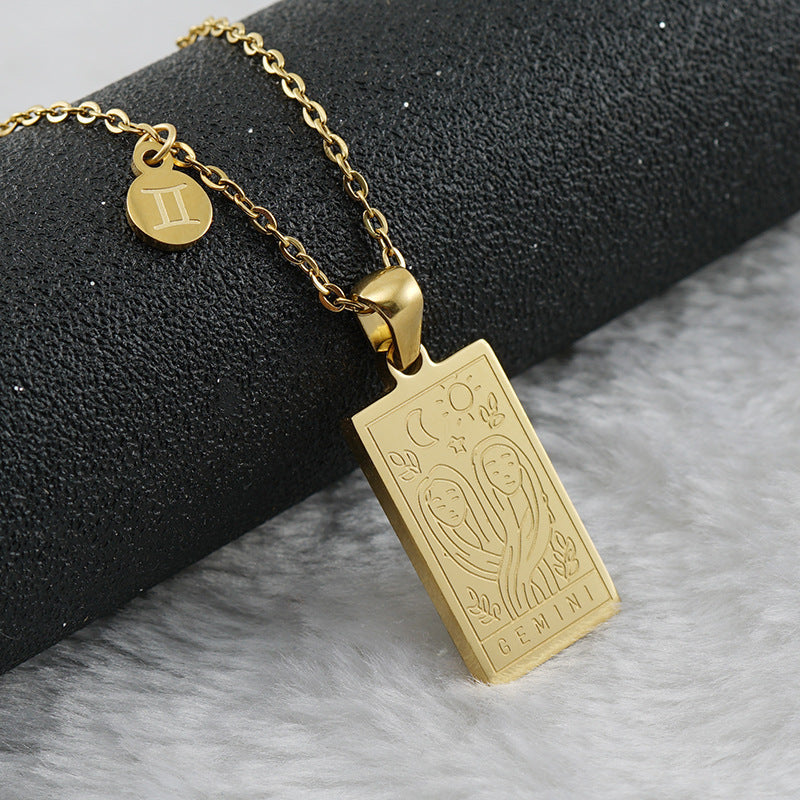 18k Gold-Plated Gemini Emblem Necklace with Stainless Steel Chain by Ancient Infusions – Elegant Gold Gemini Pendant for Men and Women.