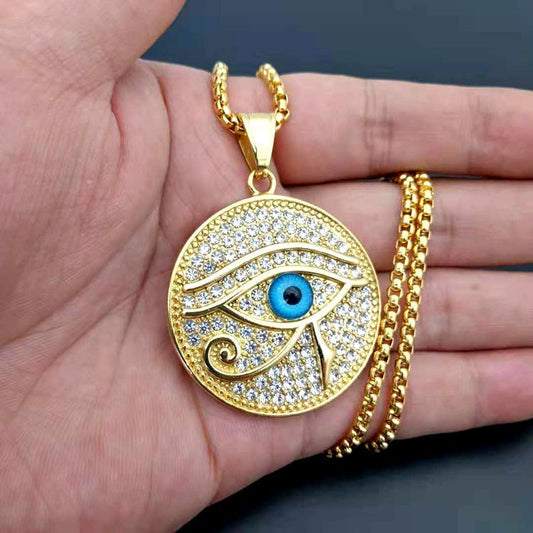 18k Gold and Silver Egyptian Eye of Ra Necklace with Stainless Steel Chain by Ancient Infusions – Unique Jewelry for Women and Men.