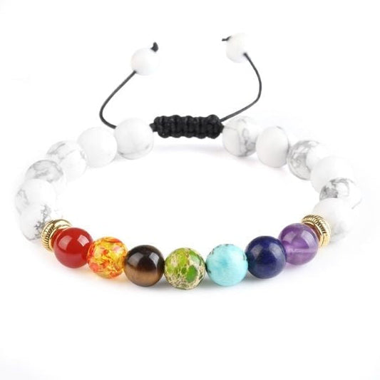 Discover Tranquility With Our Handmade Adjustable 7 Chakra Howlite Bracelet - Calming Energies And Spiritual Balance