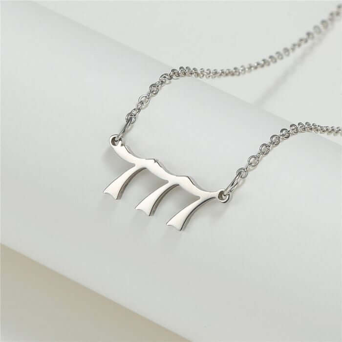 777 Stainless Steel Silver Necklace by Ancient Infusions – Elegant 777 Jewelry for Men and Women.