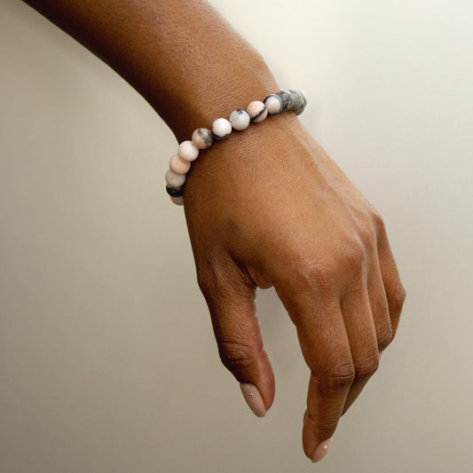 Pink Zebra Jasper Elastic Crystal Bracelet