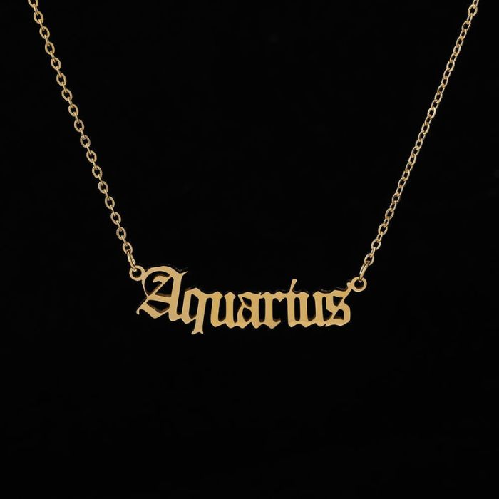Ancient Infusions Aquarian Radiance Gold Stainless Steel Aquarius Horoscope Necklace - Timeless Elegance with Celestial Vibes.