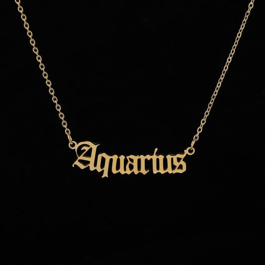Ancient Infusions Aquarian Radiance Gold Stainless Steel Aquarius Horoscope Necklace - Timeless Elegance with Celestial Vibes.