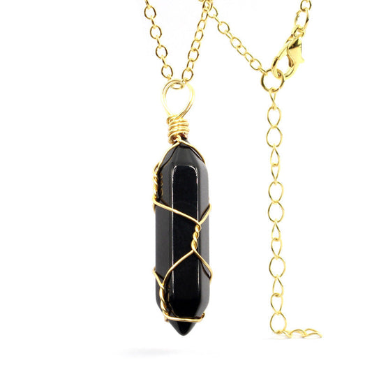 Ancient Infusions Black Onyx Elegance Pendant - Genuine Gemstone on Stainless Steel Chain. Embrace timeless style and grounding presence with Black Onyx.