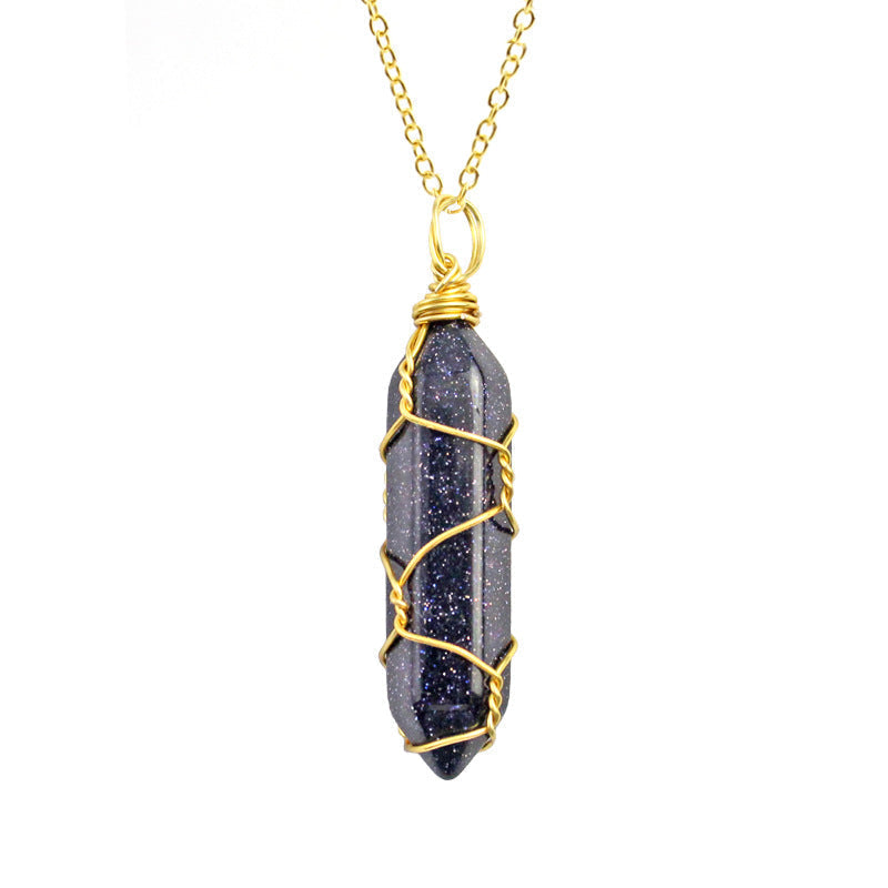 Ancient Infusions Blue Goldstone Celestial Pendant - Genuine Gemstone on Stainless Steel Chain. Embrace cosmic brilliance and serene style with Blue Goldstone.