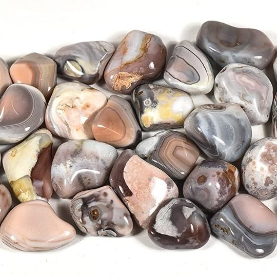 Ancient Infusions Botswana Agate Crystal Tumbles - Energizing Gemstones for Root Chakra Activation, Calmness, and Positive Vibes.
