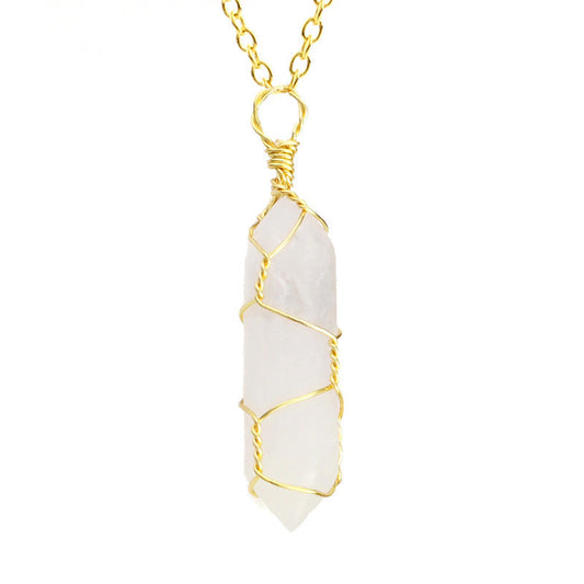 Ancient Infusions Crystal Quartz Harmony Pendant - Genuine Gemstone on Stainless Steel Chain. Embrace universal energy and spiritual balance with Crystal Quartz.
