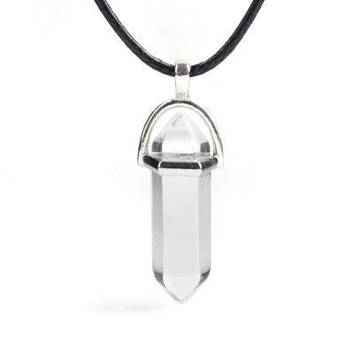 Ancient Infusions Crystal Radiance Adjustable Clear Quartz Pendant Necklace on Faux-Leather Cord - Pure Elegance for Spiritual Clarity and Positive Energy.