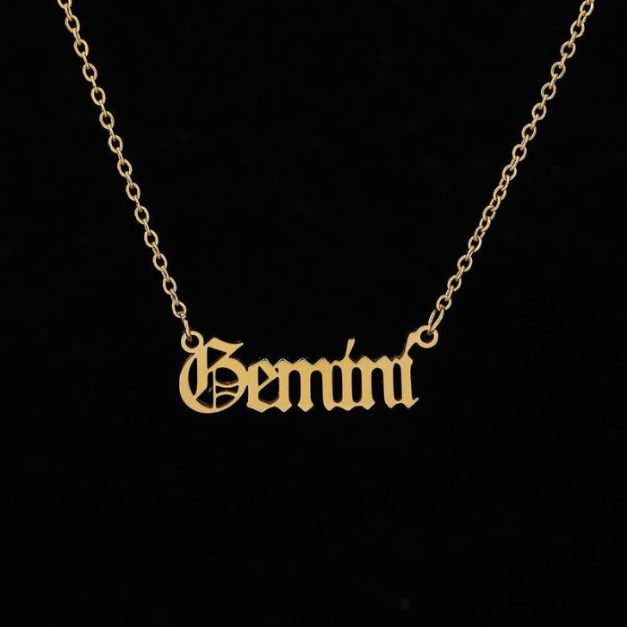 Ancient Infusions Gemini Gleam Gold Stainless Steel Gemini Zodiac Necklace - Duality in Design with Timeless Elegance.