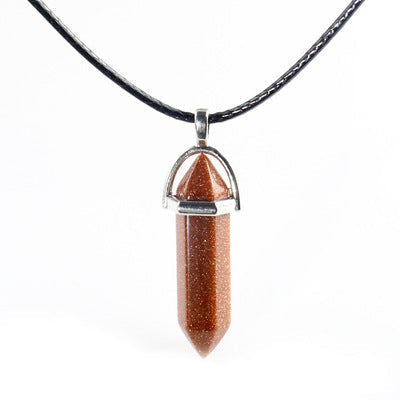 Ancient Infusions Gilded Radiance Adjustable Goldstone Pendant Necklace on Faux-Leather Cord - Glittering Elegance for Confidence and Positive Energy.