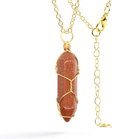 Ancient Infusions Goldstone Radiance Pendant - Genuine Gemstone on Stainless Steel Chain. Embrace sparkling elegance and positive energy with Goldstone.