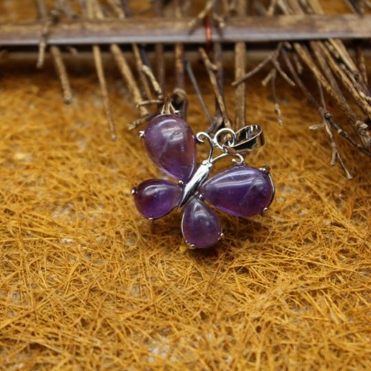 Ancient Infusions Lavender Luster Amethyst Crystal Butter Pendant Necklace on Adjustable Stainless Steel Chain - Tranquil Charm for Spiritual Insight and Enduring Elegance.