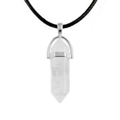 Ancient Infusions Luminous Aura Adjustable Crystal Quartz Pendant Necklace on Faux-Leather Cord - Timeless Elegance for Pure Energy and Mental Clarity.