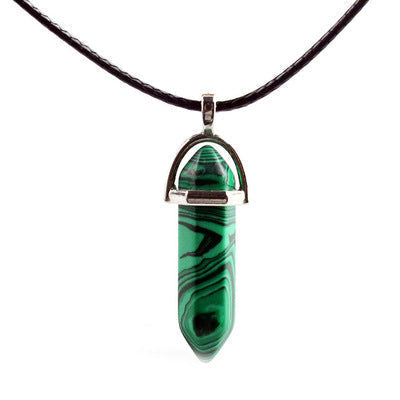 Ancient Infusions Mystic Aura Adjustable Malachite Pendant Necklace on Faux-Leather Cord - Natural Elegance for Protection and Healing Energies.