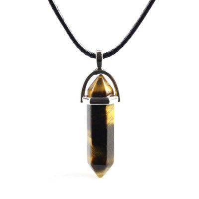 Ancient Infusions Mystic Gaze Adjustable Tiger's Eye Pendant Necklace on Faux-Leather Cord - Empowering Charm for Confidence and Strength.