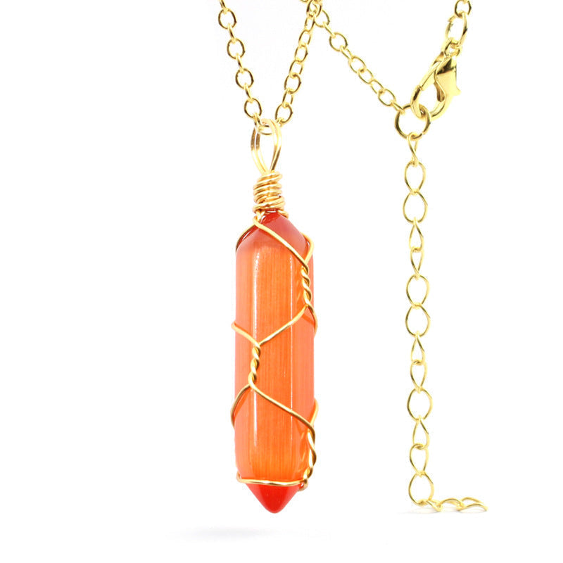 Ancient Infusions Orange Cat's Eye Luminosity Pendant - Genuine Gemstone on Stainless Steel Chain. Embrace vibrancy and positive energy with Orange Cat's Eye.