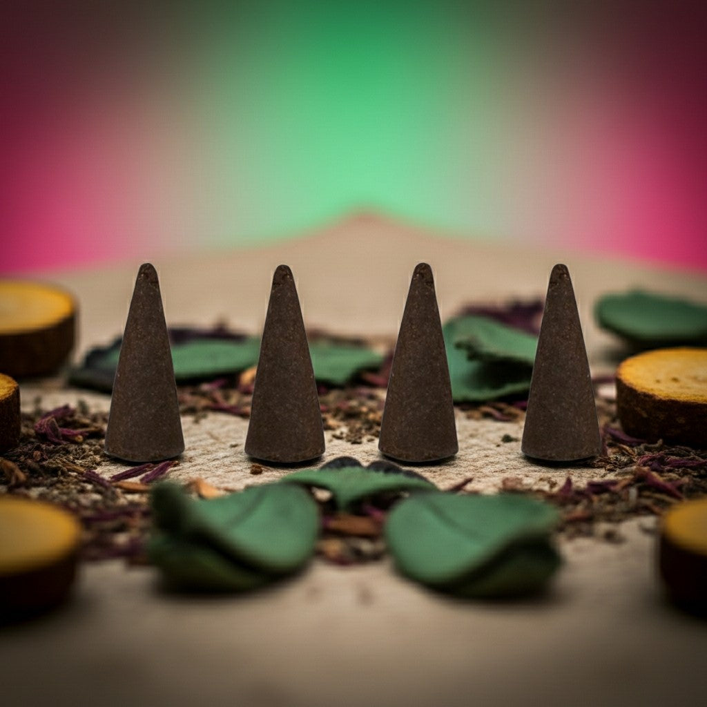 Black Woman Incense Cones on a surface with a colorful blurred background