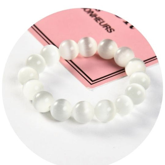 White Cat's Eye Elastic Crystal Bracelet