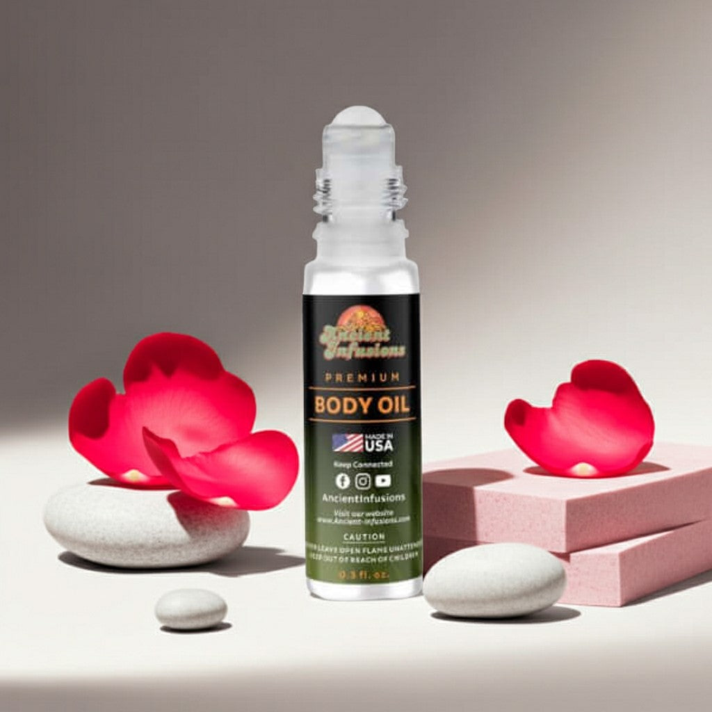 Dior Rouge Trafalgar Esprit Inspired Body Oil bottle with decorative elements on a neutral background