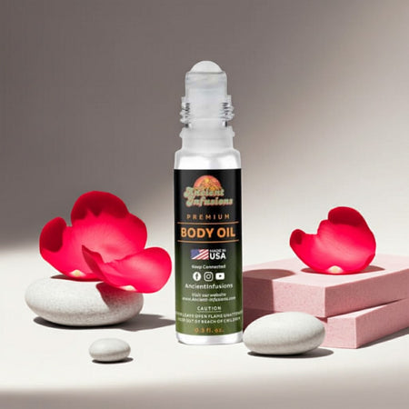 Dior Rouge Trafalgar Esprit Inspired Body Oil bottle with decorative elements on a neutral background