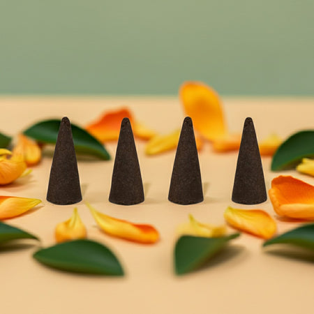 Honeysuckle Incense Cones with honeysuckle petals around
