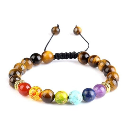 Embrace Your Strength With Our Handmade Adjustable 7 Chakra Tiger's Eye Bracelet - Courage, Confidence, And Grounded Elegance