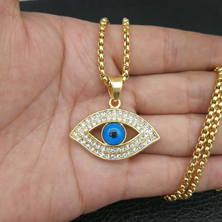 Adjustable Gold and Silver Evil Eye Necklace with Cuban Zircons for Men and Women.