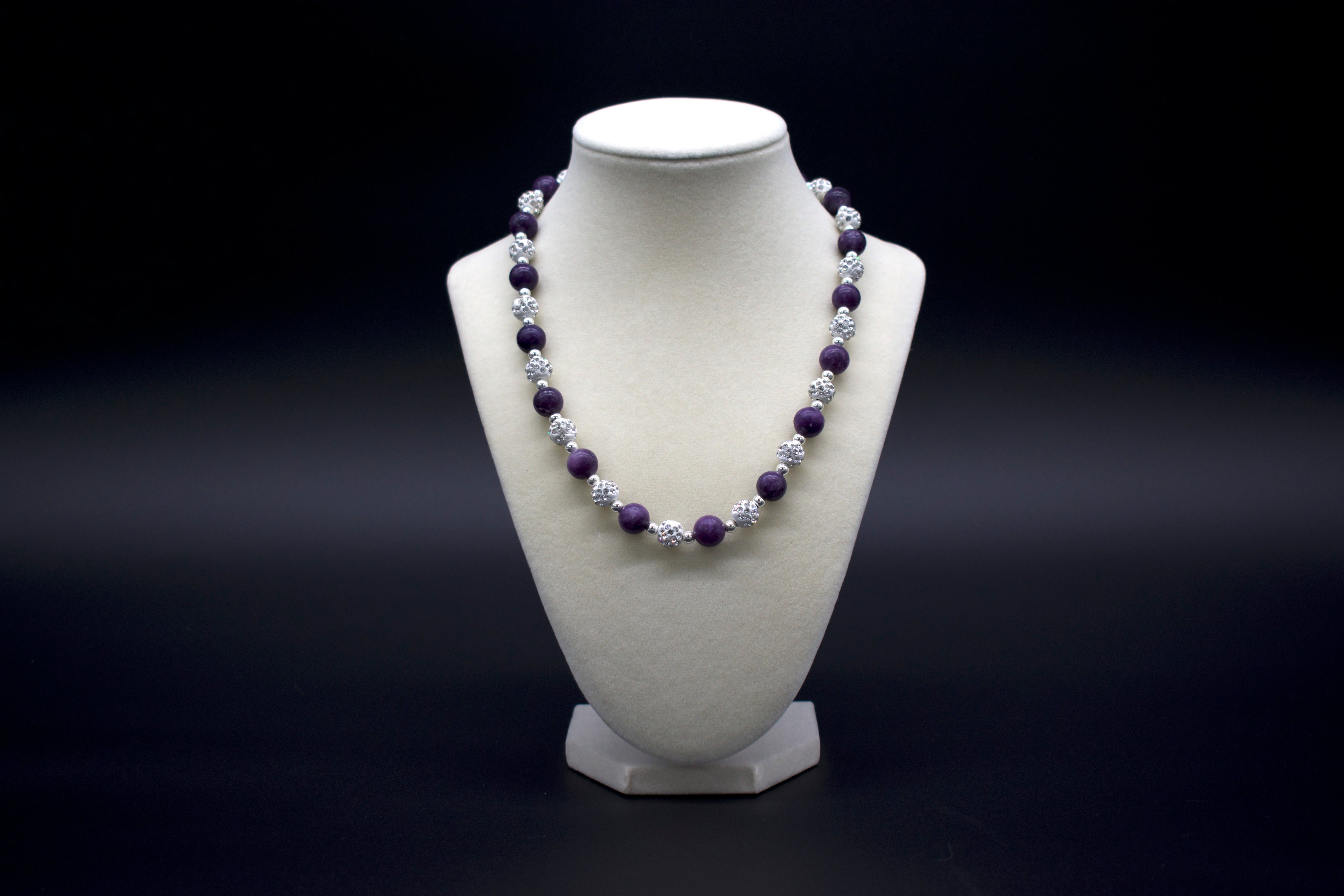Ancient Infusions Custom Beaded Lepidolite Necklace, handcrafted with genuine crystals to enhance emotional healing, stress relief, and spiritual balance. Available in multiple lengths.