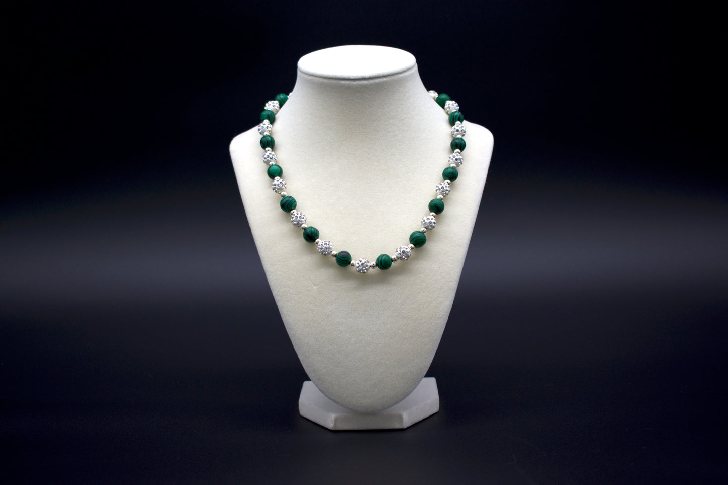 Ancient Infusions Custom Beaded Malachite Necklace, handcrafted with genuine crystals to enhance transformation, protection, and emotional healing. Available in multiple lengths.