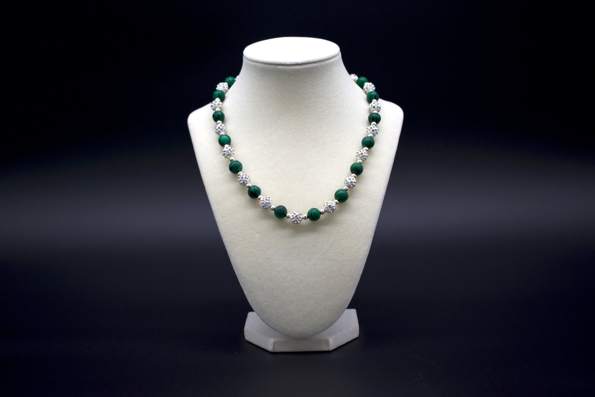 Ancient Infusions Custom Beaded Malachite Necklace, handcrafted with genuine crystals to enhance transformation, protection, and emotional healing. Available in multiple lengths.