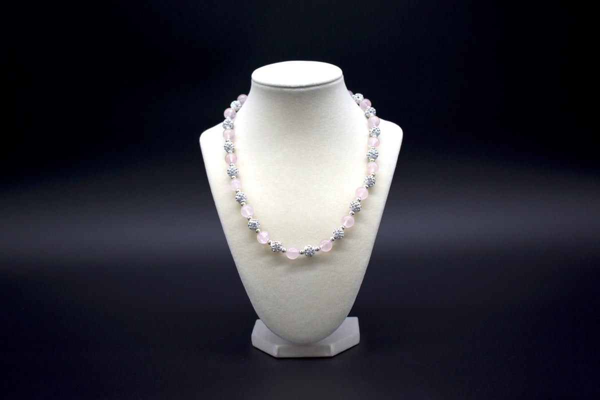 Ancient Infusions Custom Beaded Rose Quartz Necklace, handcrafted with genuine crystals to enhance love, compassion, and emotional healing. Available in multiple lengths.