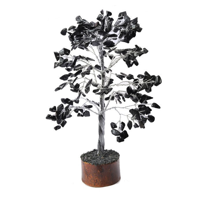 Uplift your space with Ancient Infusions' Black Onyx Crystal Tree - handcrafted with natural stone and 300 crystal pieces for a stunning display of positive energy.
