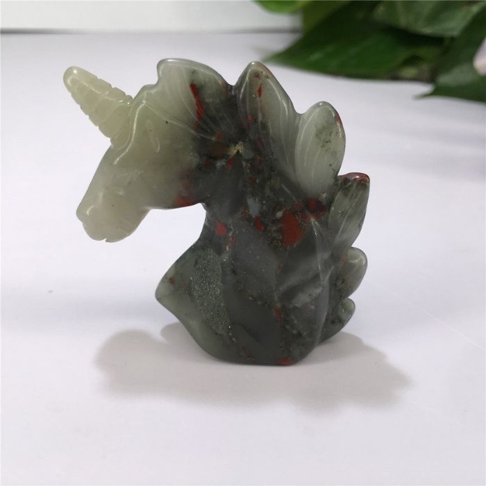 Ancient Infusions Bloodstone Crystal Carved Unicorn - Guardian of vitality and strength at ~2 inches tall.