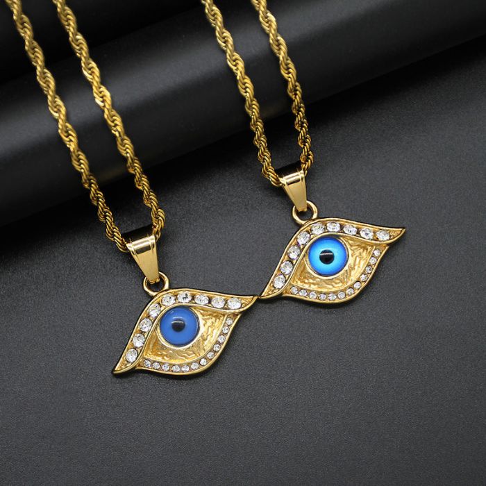 Ancient Infusions Celestial Radiance Stainless Steel Chain - Stellar Blue Evil Eye Necklace Cosmic Aura of Protection.