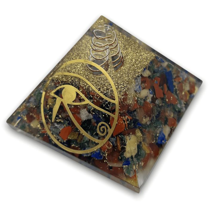 Ancient Infusions Chakra Harmony Orgone Pyramid - Front View. Experience a sense of balance and vitality with the power of chakras.